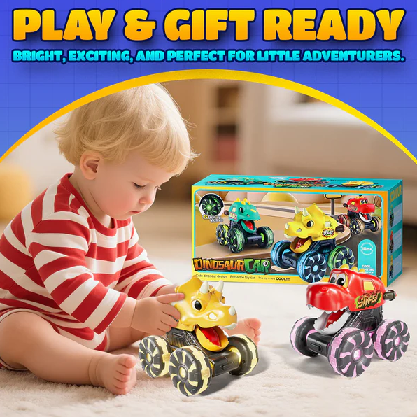 🚗 Press & Go Dino Truck Toy with Motion Activated Light for Toddlers