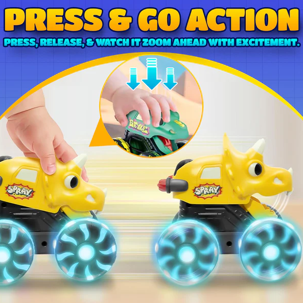 🚗 Press & Go Dino Truck Toy with Motion Activated Light for Toddlers