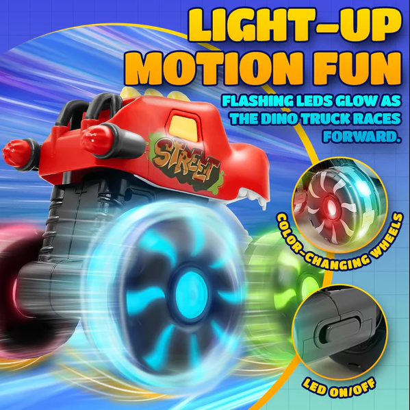 🚗 Press & Go Dino Truck Toy with Motion Activated Light for Toddlers