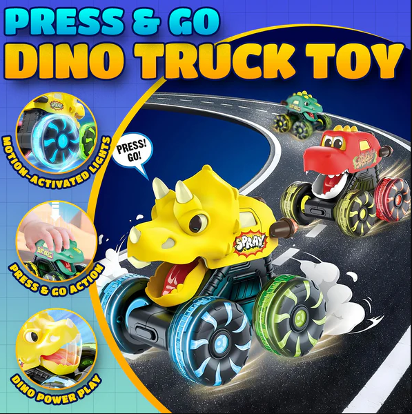 🚗 Press & Go Dino Truck Toy with Motion Activated Light for Toddlers